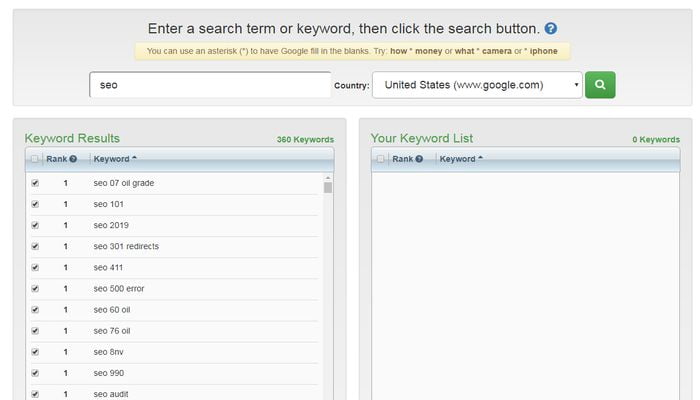 google Auto complete keyword research tool