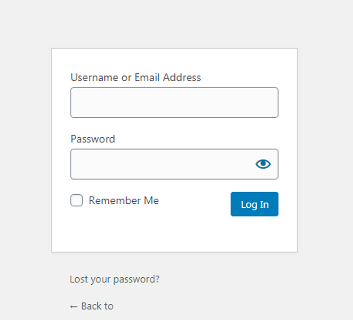 Wordpress login admin panel screen shot
