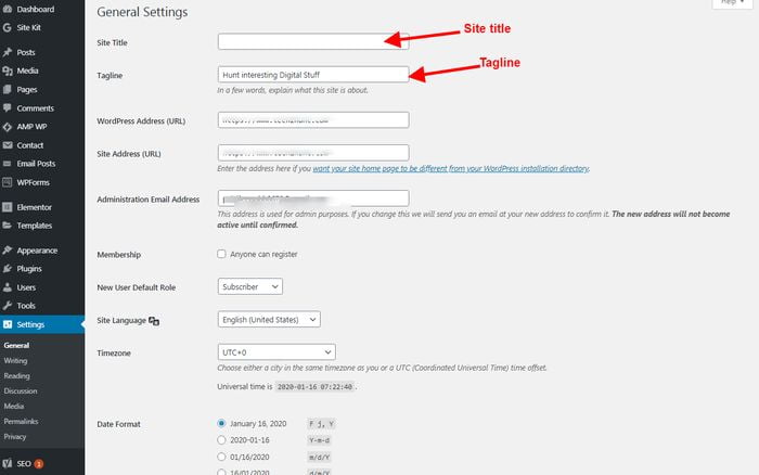 In WordPress what is setting